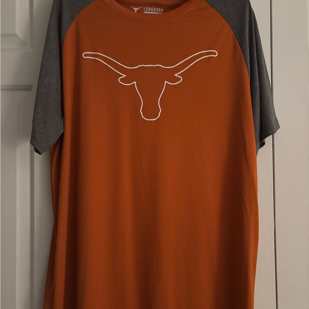Texas longhorn Men's Short Sleeve Raglan Tee - Burnt Orange/Gray. Size XL.